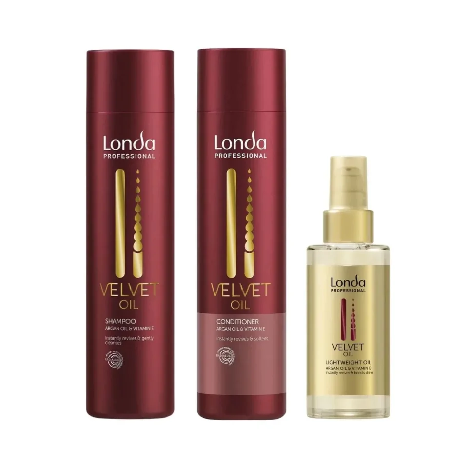 Set pentru păr uscat Londa Professional Velvet Oil, Șampon 250 ml, Balsam 250 ml și Velvet Oil 100 ml