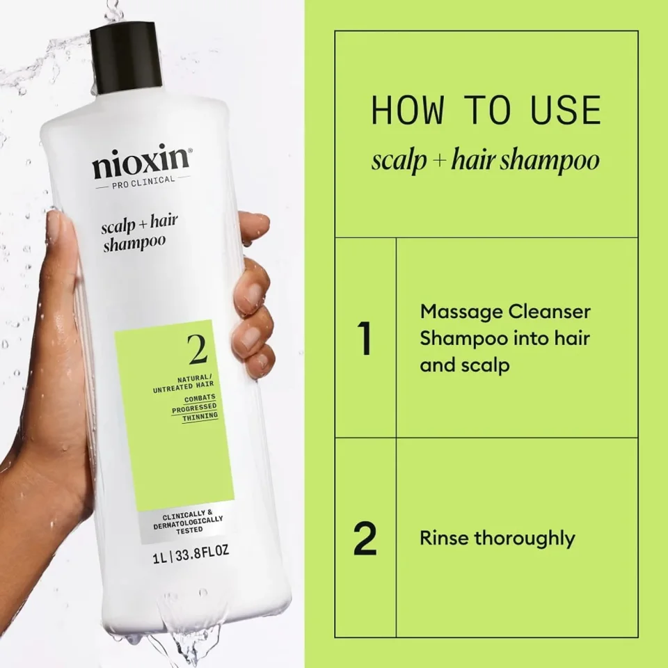Șampon pentru păr natural cu subțiere avansată, Nioxin, System 2 Shampoo 1000 ml — imagine 3