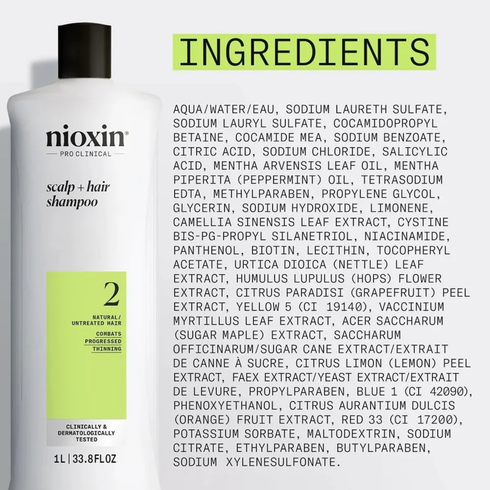 Șampon pentru păr natural cu subțiere avansată, Nioxin, System 2 Shampoo 1000 ml — imagine 5
