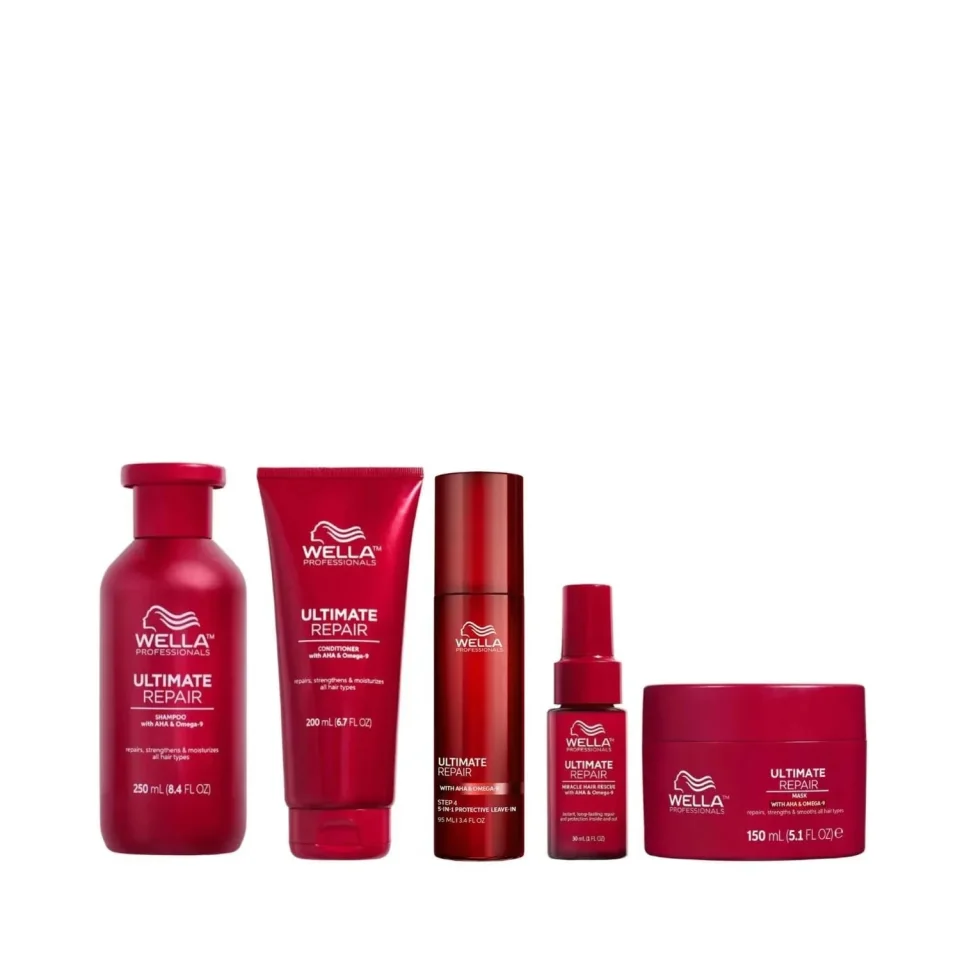 Pachet pentru par deteriorat, Wella Professionals, Ultimate Repair, Sampon 250ml + Balsam 200ml + Ser 30ml + Crema 95ml + Masca 150ml