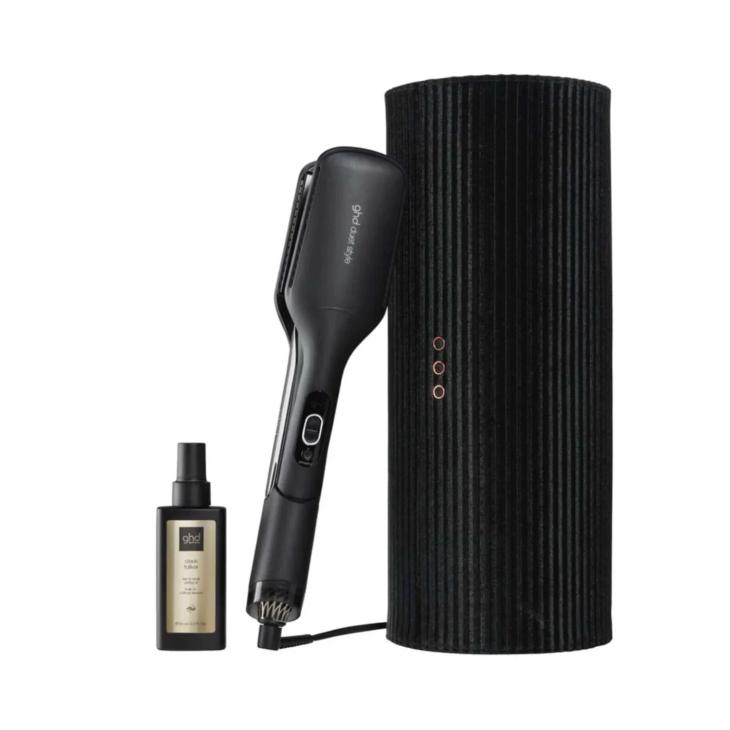 Set cadou ghd Duet Style Wet to Dry 2-în-1 Black, Sleek Talker 95 ml și cutie din catifea