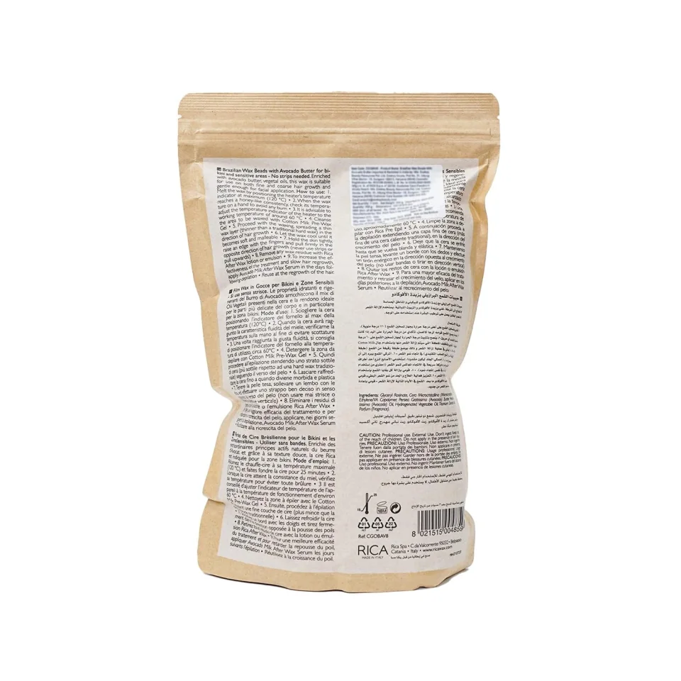 Granule de ceară braziliană fără benzi cu unt de avocado pentru piele sensibilă, Rica, Brazilian Avocado Butter Wax Beads, 800 g — imagine 2